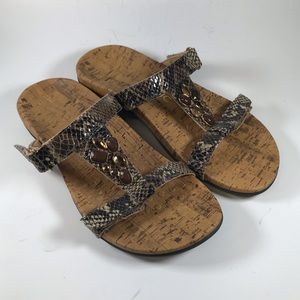 Vionic Women's 9 Wide Viviana Black Snakeskin Jewel T Strap Sandal Slide Shoes